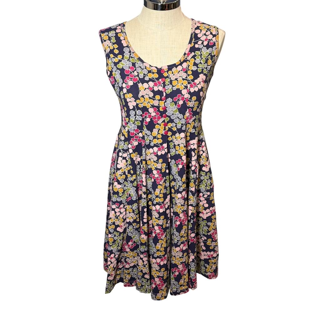 Effie's Heart Womens Sleeveless Floral Leaves Colorful Buttons Dress Size Large